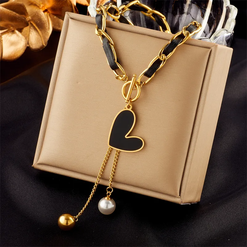 Fashion Stainless Steel Gold Chain Shell Pearl Steel Ball Tassel Female  Necklace