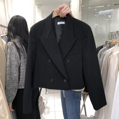 DMเสื้อแจ็คเก็ตสตรีสไตล์เกาหลีฤดูใบไม้ผลิและฤดูใบไม้ร่วงสีทึบเสื้อสูทผู้หญิงร่องสั้นแฟชั่น302