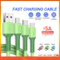 ♥จัดส่ง SFREE♥3 In 1 5A ซิลิโคนเหลวสายชาร์จเร็ว1.2ม. สำหรับโทรศัพท์แอนดรอยด์ Type-C สายข้อมูลสายโทรศัพท์ไมโคร USB ทนทาน