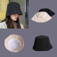 fisherman hat for women Wrinkled Striped Solid Color Bucket Hat in 2 Colors 【JULY]