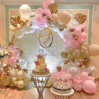 {Best-selling party decoration}  Macaron สีชมพูบอลลูนพวงมาลัยโครเมี่ยมทองใบมุกทรายสีขาวเด็กลูกโป่งสีชมพูโค้งสำหรับวันเกิดงานแต่งงานเด็กอาบน้ำตกแต่ง