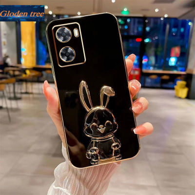 Andyh New Design For OPPO A57 4G 2022 A57 2022 5G Realme V23 Realme Q5i Case Luxury 3D Stereo Stand Bracket Smile Rabbit Electroplating Smooth Phone Case Fashion Cute Soft Case