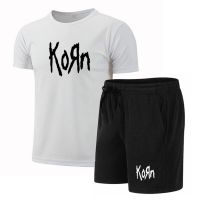 KORN-Ropa deportiva para hombre, traje de Fitness, camiseta de manga corta y pantalones cortos, estampado de secado rápido, 2 piezas, novedad de 2023