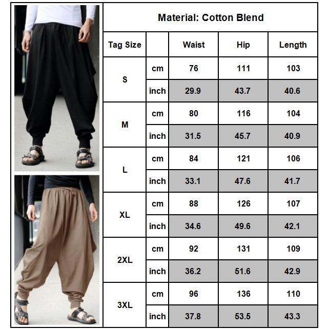 codtianjia6731-men-loose-long-plain-pure-yoga-wide-leg-harem-drop-crotch-baggy-trousers-pants