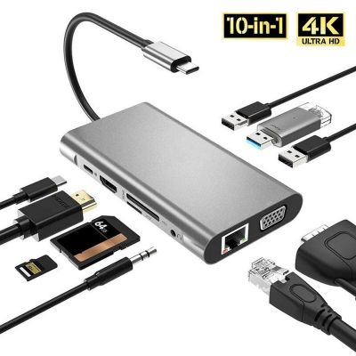 【Selling】10 In 1 USB C HUB Type-C Splitter 4K HDMI Multiport Adapter Dock Station SD TF Gigabit Ethernet สำหรับ PC Macbook Air M1 iPad Pro