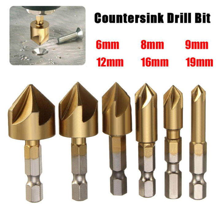 set-mata-bor-kiprun-6ชิ้น1-4-hss-ก้านหกเหลี่ยม5ขลุ่ย-countersink-90องศาคัตเตอร์ขูดลบมุมไม้6มม-19มม