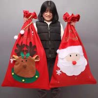 Large Santa Claus Cloth Gift Bag Oversized Tote Bag Christmas Decoration Kindergarten Fruit Bag Santa Claus Pocket Bundle Pocket