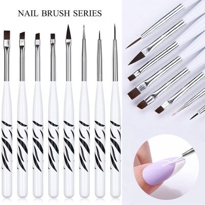 8 PCS Zebra Pattern Nail Brush Set Nail Art Tools Multifunction French Stripes Lines Liner Painting Pen Dotting Nails Manicure Makeup Brushes Sets