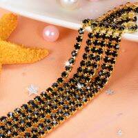 5yard/piece Black Crystal Glass Rhinestones chain Gold bottom DIY Wedding dress and Mobile phone shell SIJISHUIZUAN