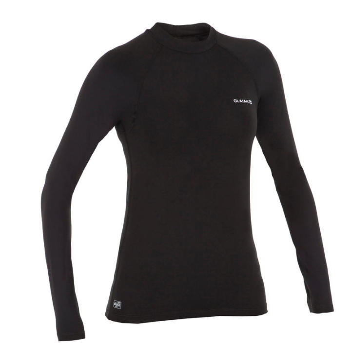 เสื้อว่ายน้ำแขนยาวป้องกันยูวี-เสื้อว่ายน้ำผู้หญิง-เสื้อโต้คลื่น-olaian-แบรนด์ฝรั่งเศษ-แท้100-สีดำ-women-t-shirt-black