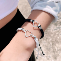 สายรัดข้อมือความรักหัวใจคู่รัก YUNZE สำหรับคู่รักผู้หญิงผู้ชายทำมือปรับเชือกเพื่อนจับคู่ของขวัญเครื่องประดับกำไล