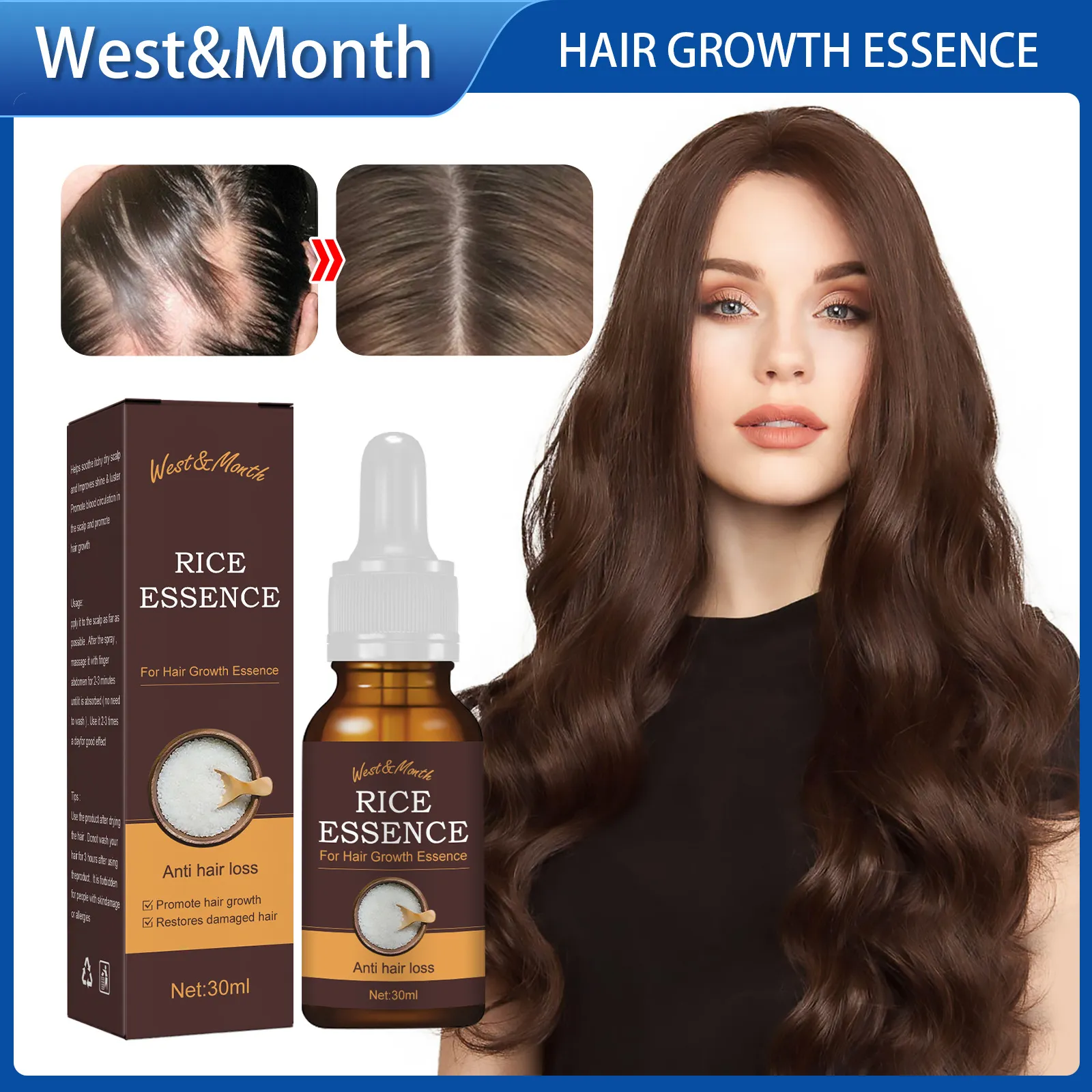 West Month Rice Hair Growth Essence Hair Loss Treatment For Women Hair  Treatment For Hair Loss Hair Growth Faster Hair Care Essential Oil Hair  Growth Enhance Hair Roots Restore Dry Damage Hair