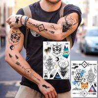 Wolf Triangle Fox Temporary Tattoos For Children Men Fake Elk Flower Tattoo Body Arm Hands Mountain Tatoo Feather Geometric Wave Stickers