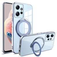 สนูทรี่ Xiaomi Redmi Note 11 Pro Mi 11T 12T Poco X5 Pro พร้อมที่ยึดแหวนเคสโทรศัพท์หลังแบบใสชุบด้วย Magsafe เคสสำหรับ Redmi Note 11S