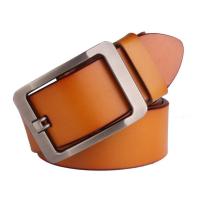 Mens Genuine Leather Belt Silver Square Buckle Cowhide Belt Business Casual Belt For Men