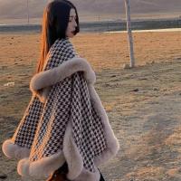 Spot parcel post300 Large Size Womens Clothing New Houndstooth Fur Cape Sleeveless Cape Loose Cashmere Shawl Travel Photo Thickened