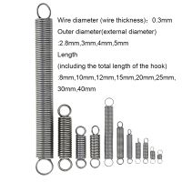 10PCS 304 Stainless Steel Dual Hook Small Tension Spring Hardware Accessories Wire Dia 0.3mm Outer Dia 2.8 3 4 5mm Length 8 40mm