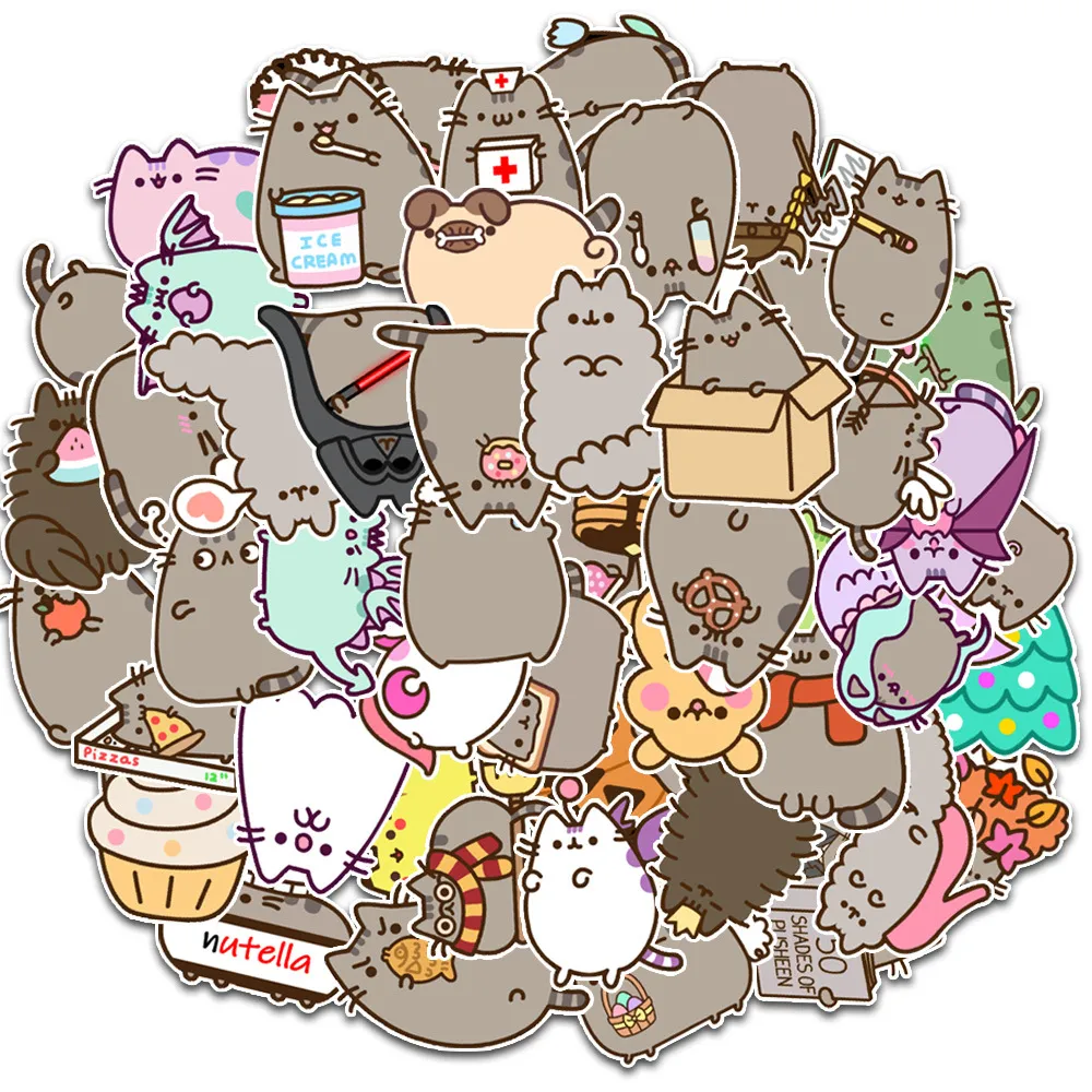 50Pcs/Set Cartoon Theme Cute Gray Fat Cat Pattern Pvc Waterproof Removable  Graffiti Sticker Creative Personality Laptop Water Cup Guitar Motorcycle  Helmet Decoration | Lazada