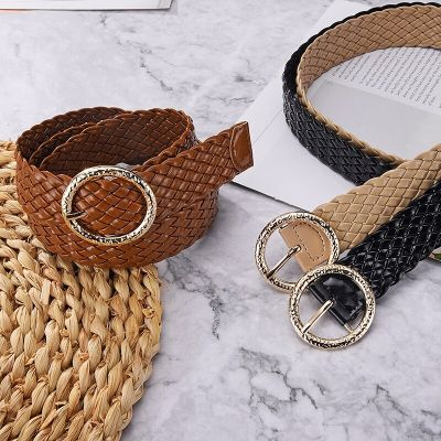 New Fashion Women Braided Bright Colors Belts Circular  Buckle Ladies Waist Ornament No Holes All Matching
