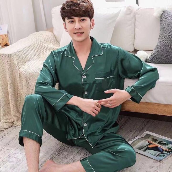 cod-dsfdgdffghh-mens-pajamas-silk-pajama-set-long-sleeve-cardigan-shirts-pants-sleepwear-set-casual-homewear-korean-loose-men-sleepwear-nightwear-loungewear-male-pyjamas-set-plus-size