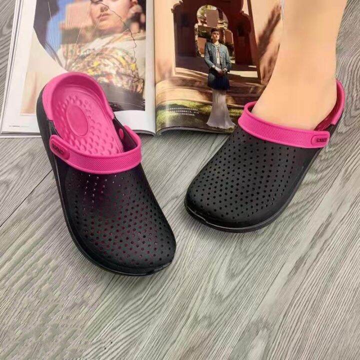 black and pink crocs