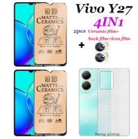 (4ใน1) สำหรับหน้าจอ Vivo Y27ฟิล์มเซรามิก Vivo Y36 2ชิ้นฟิล์มกระจกเทมเปอร์เซรามิก + 1ฟิล์มเลนส์ + 1ฟิล์มด้านหลัง