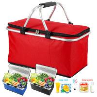 Picnic Basket Folding Large Capacity Waterproof Lunch Bag Portable Tote Lunch Storage Bag Insulation Ice Pack Outdoor Picnic Bag