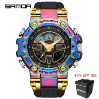 ⌚2023 SANDA นาฬิกากีฬาสำหรับผู้ชาย50เมตรกันน้ำ LED ดิจิตอลอิเล็กตรอนนาฬิกายกมืออัตโนมัตินาฬิกาข้อมือกองทัพนับถอยหลัง