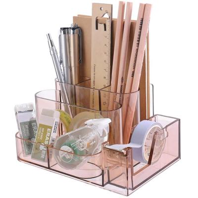 Transparent Stationery Storage Box Creative Desk Organizer Plastic Compartment Pen Holder Office Accessories