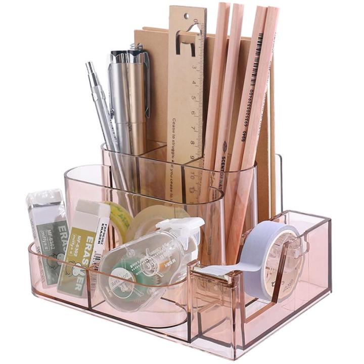 transparent-stationery-storage-box-creative-desk-organizer-plastic-compartment-pen-holder-office-accessories