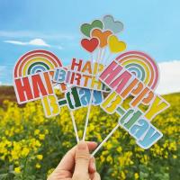 【Ready Stock】 ☁✇ E05 Happy Birthday Cake Topper Paper Heart with Happy Birthday Cake Decoration for Birthday Party