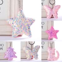 Sequins Shiny Cartoon Keychain Butterfly Star Heart Animal Glitter Keyring For Women Fashion Handbag Pendant Car Key Chains