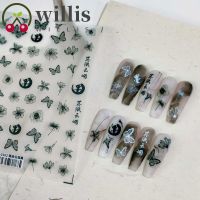 Willis สติกเกอร์ตกแต่งเล็บ ลายผีเสื้อ ดอกไม้ สีดํา สีขาว DIY