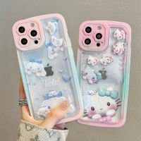 การ์ตูน Hello Kitty Cinnamoroll Quicksand เคสโทรศัพท์มือถือลายการ์ตูนน่ารักสำหรับ iPhone 14 Pro Max 14 Plus 13 Pro Max ฝาหลังโทรศัพท์ซิลิคอนนุ่มสำหรับ iPhone 12 Pro Max 11ด้านหลัง