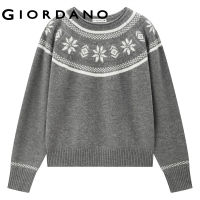 GIORDANO Women Sweaters Contrasting Jacquard Chunky Warm Sweaters Crewneck Raglan Sleeve Fashion Casual Loose Sweaters 18353608