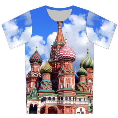Joyonly 2019 Children St Petersburg Moscow Famous Building Print T-shirts Kids Summer Tops Boys/Girls Blue Sky T shirt 4-20 Year