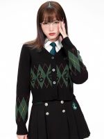 ✐ British Preppy Sweaters Print Argyle Knitted Cardigans Female Breasted Sweater Coat