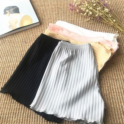 Ladies Women Summer Safety Pants Thread Ribbed Striped Seamless Stretchy Underpants Solid Color Ruffle Agaric Hem Boxer Shorts