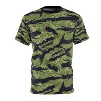 Unisex AOP Cut &amp; Sew Tee - Military Tiger Stripe Jungle Camouflage Shirt