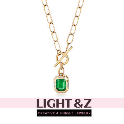 LIGHT &amp; Z Simple Emerald Princess จี้เพชรเลียนแบบมรกตธรรมชาติสร้อยคออัญมณีสำหรับผู้หญิง