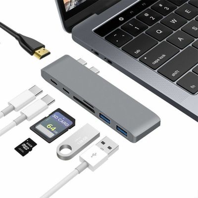 ต้นฉบับ 7 IN1 USB-C HUB dual Type-C อลูมิเนียมเครื่องอ่านบัตรอะแดปเตอร์ 4 พัน HDMI สำหรับ MacBook Pro