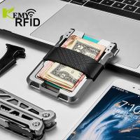 Kemy Rfid หนังแท้ผู้ชายกระเป๋าสตางค์กระเป๋าเก็บบัตรบางบางแนวตั้ง Minimalist กระเป๋าสตางค์กระเป๋าเงินชายกระเป๋าสั้นสีดำ Walet