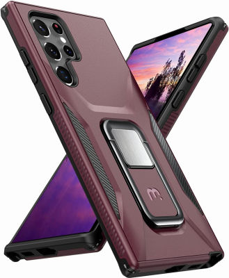 M MYBAT PRO MYBAT Pro Shockproof Stealth Series with Stand Phone Case for Samsung Galaxy S22 Ultra 6.8 inch, Support Magnetic Car Mount, Heavy Duty Military Grade Drop Protective Case with Kickstand - Plum