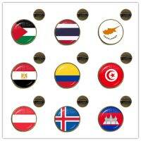 【DT】hot！ Flag Glass Brooches PalestineThailandCyprusEgyptColombiaTunisiaAustriaIcelandCambodia Collar Pins