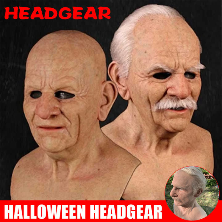 【cod】halloween Scary Masks Wrinkle Faced Old Woman With Wig Costume Soft Latex Full Head 9715