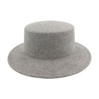 High Quality Round Flat Top Boater Wool Fedora Hats for Women Ladies Wide Brim Solid Color Party Formal Hat Felt Gambler Cap