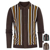 [COD] independent station new mens lapel long-sleeved striped sweater business Polo SY0127