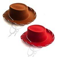 Cool Western Felt Brown Red Cowboy Hat Adjustable for Halloween Role-play Festivals Theme Party Costumes for Boys Girls