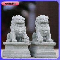 FUYE83644 1 Pair หินสีขาว รูปแกะสลักสิงโตขนาดเล็ก สไตล์จีนจีน การ์เดียน มินิประติมากรรม ของขวัญสำหรับเด็ก ภูมิทัศน์ขนาดเล็กมาก รูปปั้นฮวงจุ้ยชิ สากลสากลสากล