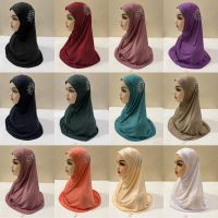 【YF】 Shiny Rhinestone Decoration Muslim One Piece Amira Prayer Turban Ramadan Dubai Women Wear Directly Hijab Shawls Headscarf